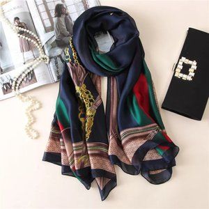 Luxury Designer Silk Scarf, Large Lightweight Shawl for Women 35"x70" (90x180cm)